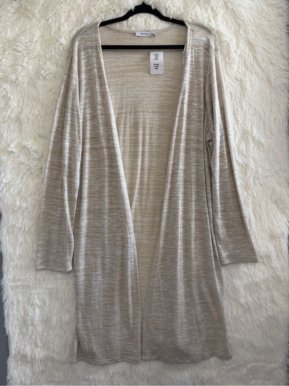 Ricki's Womens Open Front Long Duster Cardigan Size XXL Beige Earthy Boho NWT